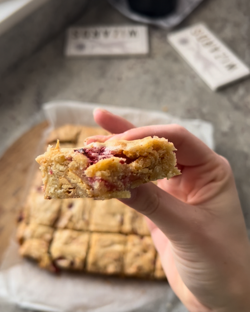 White Chocolate and Raspberry Blondies - Wizards Magic